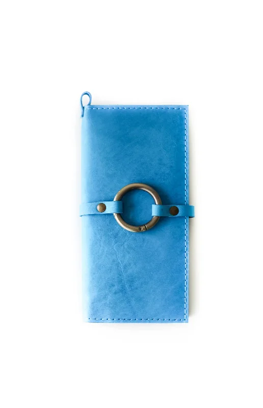 Backpack for desert camping-Sky Blue Leather Ring Wallet N02