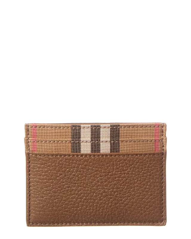 Keychains with engraved designs-Burberry Check Canvas & Leather Card Holder