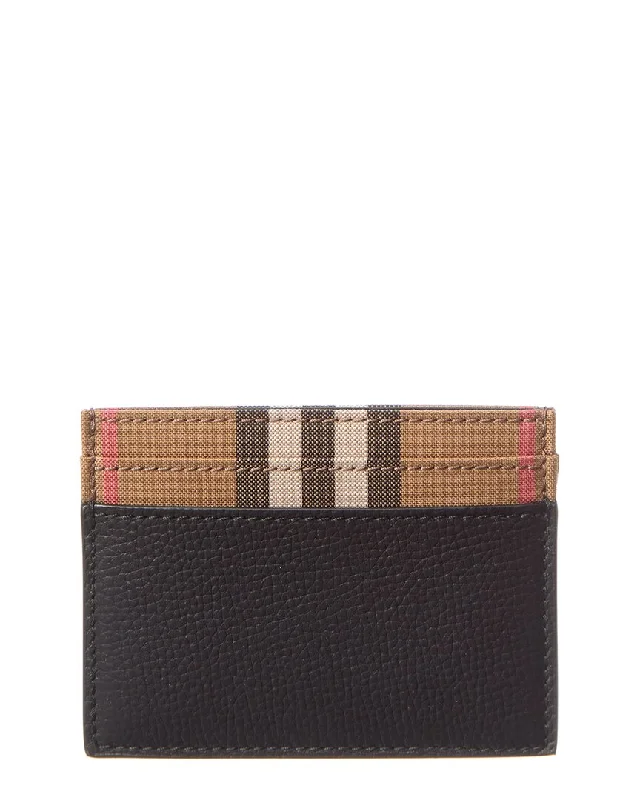 Wallets with secure pockets-Burberry Check Canvas & Leather Card Holder