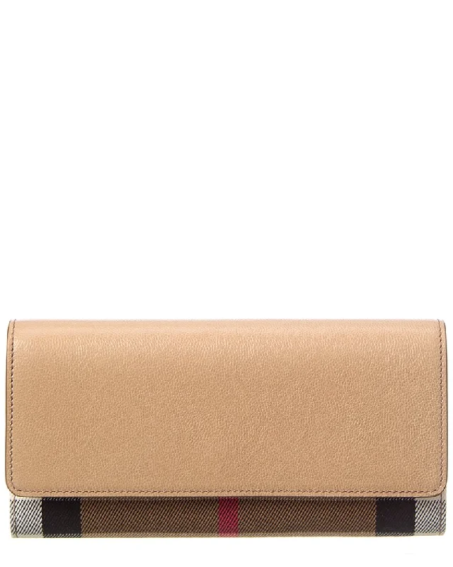 Wallets for frequent travelers-Burberry Halton Check Canvas & Leather Continental Wallet