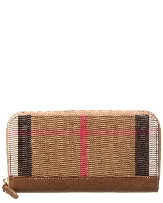 Keychains with soft leather-Burberry Large Canvas & Leather Zip Around Wallet