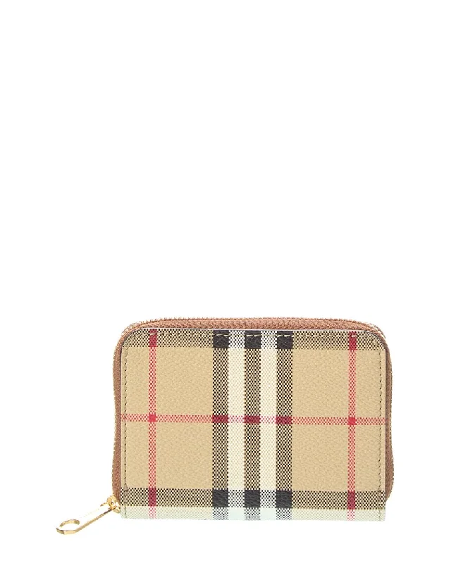 Wallets for short trips-Burberry Mini E-Canvas & Leather Zip Around Wallet