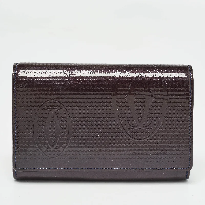 Wallets with premium leather-Cartier Plum Leather Happy Birthday French Wallet