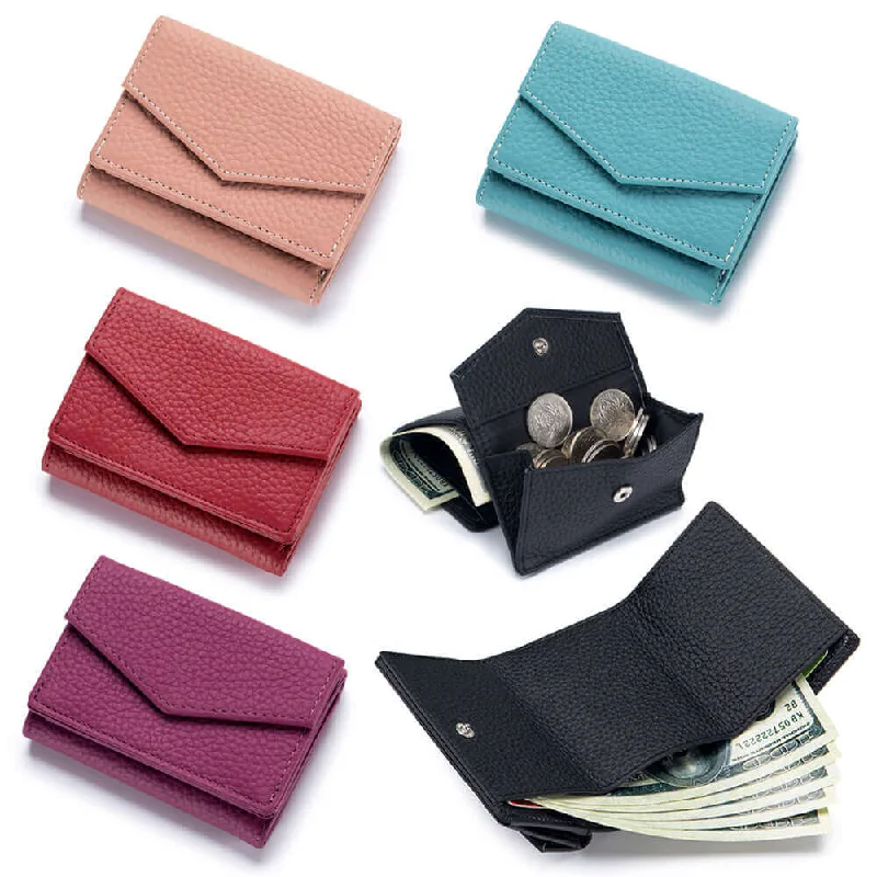 Wallets with tiny slots-Compact Leather Tri-Fold Wallet with Coin Pocket