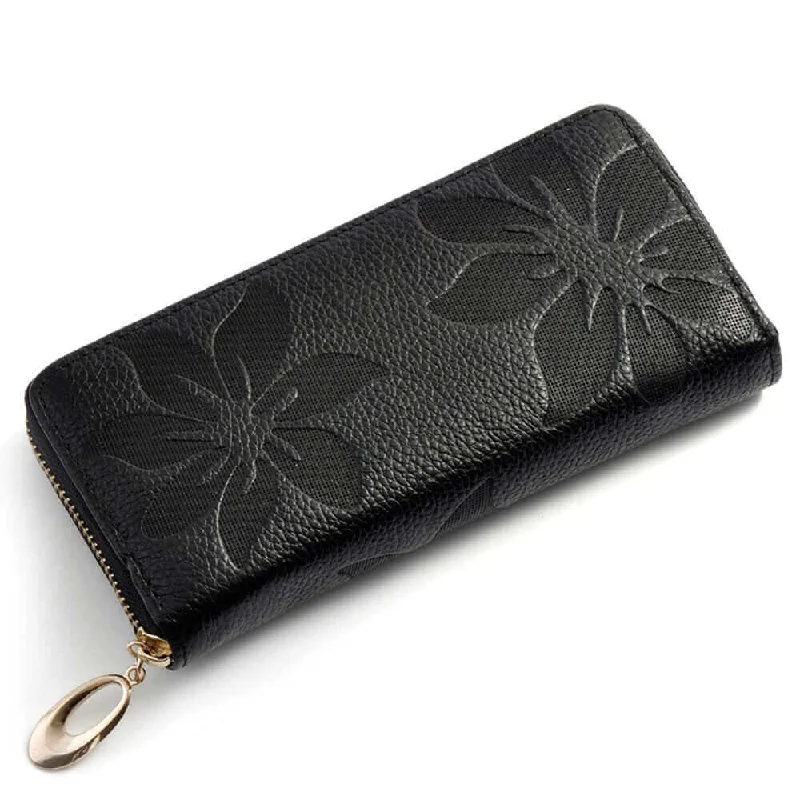 Keychains with braided straps-Embossed Women's Leather Long Wallet NZ – Elegant and Functional