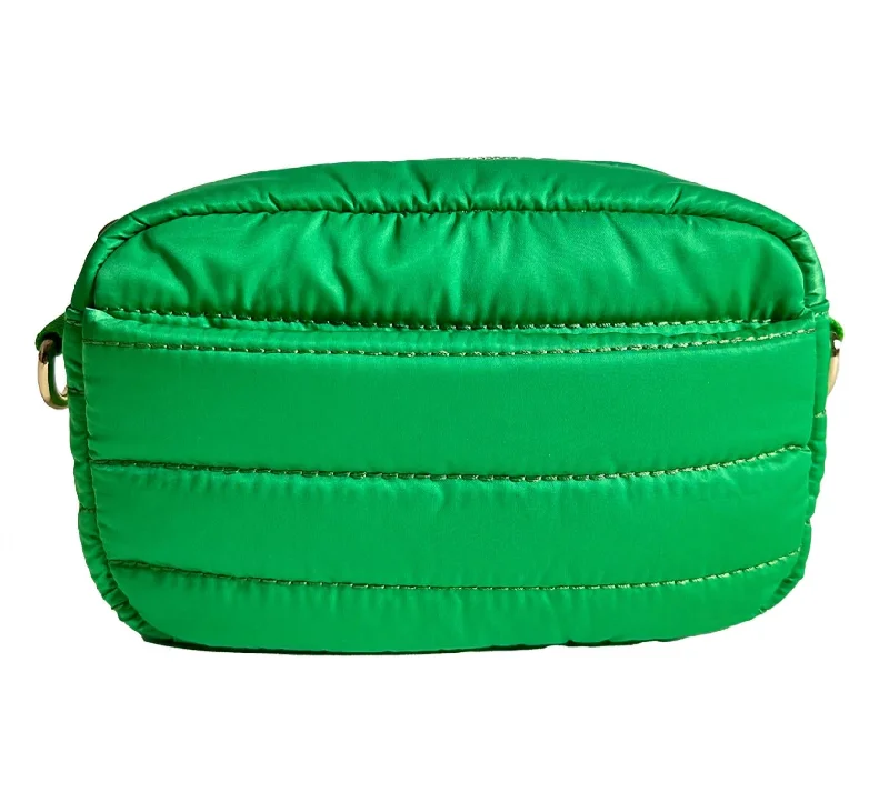 Wallets with coin holders-Ella Quilted Puffy Zip Top Bag In Green