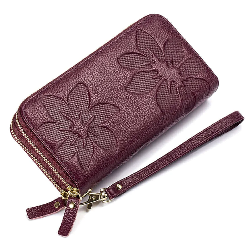 Keychains with bold accents-Women’s Embossed Leather Wallet with RFID Protection