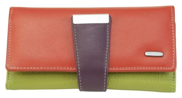 Keychains with glow straps-Franco Bonini - 4207 Ladies Large Leather Wallet - Orange/Multi