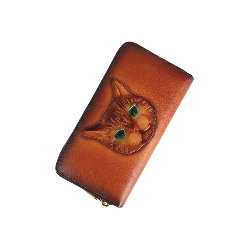 Wallets with trifold slots-Handmade Genuine Leather Vintage Long Wallet for Women