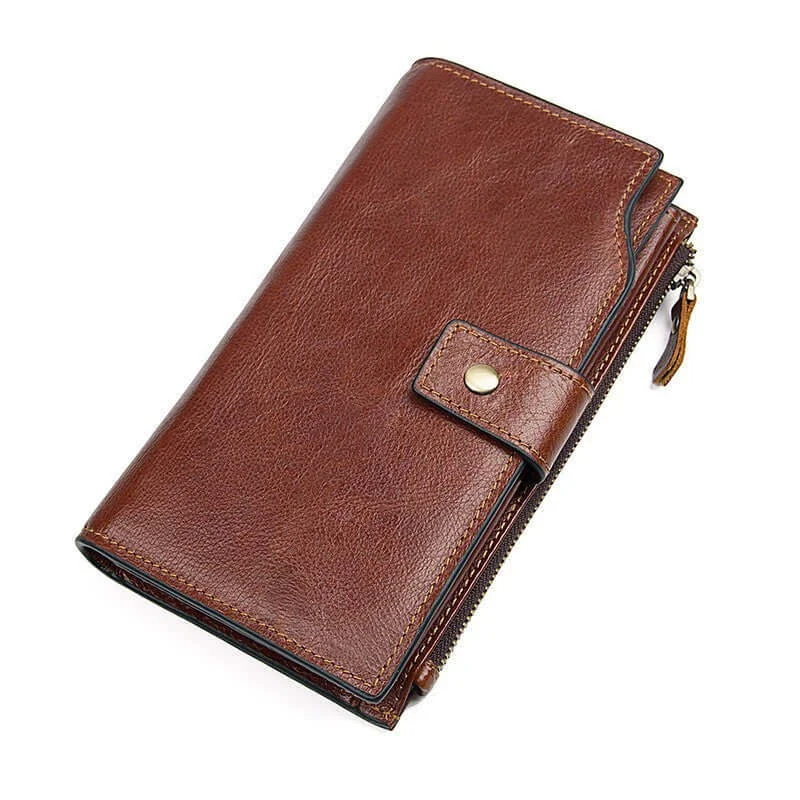 Keychains with shiny finishes-Leather Long Wallet with Large Capacity for Men and Women