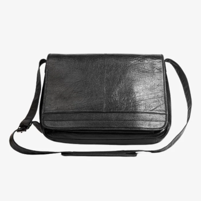 Messenger bag with soft straps-Leather Messenger Bag | Black