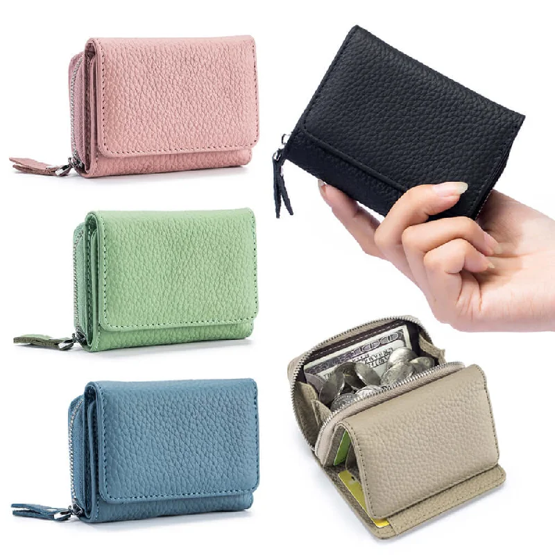 Keychains with fun prints-Leather RFID Mini Wallet with Zippered Coin Pocket