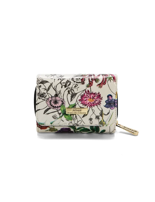 Keychains with fabric hooks-Serenade - WSH4703 Botanics Small patent RFID wallet - Gold