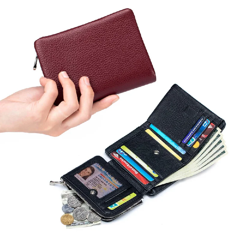 Wallets with compact pockets-Short Women's Genuine Leather Trifold Wallet - Small Yet Spacious