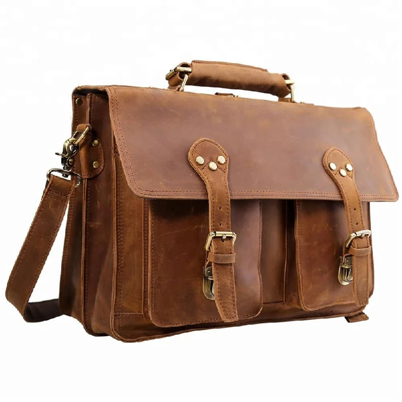 Briefcase for fieldwork gear-Two Pocket Leather Briefcase