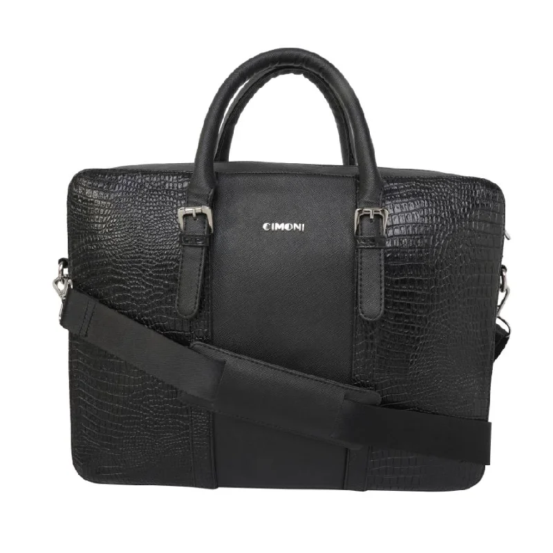 Messenger bag with added storage-CIMONI Unisex Leather Laptop Bag Messenger Office Use Bag (Textured Black)