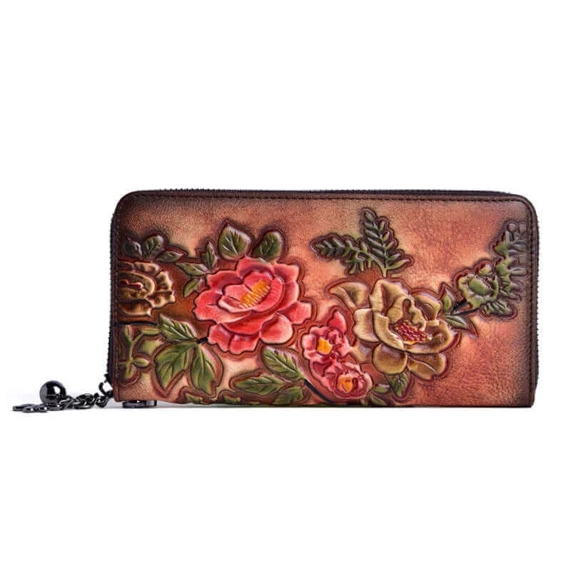 Wallets for winter wear-Vintage Embossed Leather Long Wallet with Wristlet