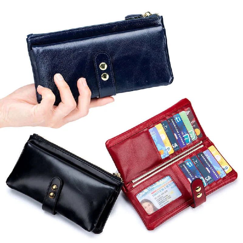 Keychains with stylish clips-Vintage Oil Wax Leather Long Wallet - Women's Wallets NZ