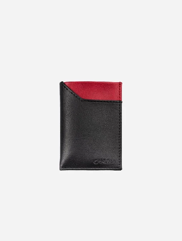 Slim Vegan Leather Cardholder | Black & Red