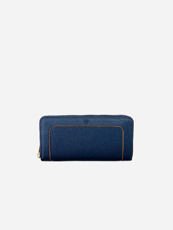 Wilton Vegan Leather Zipped Purse | Navy & Orange