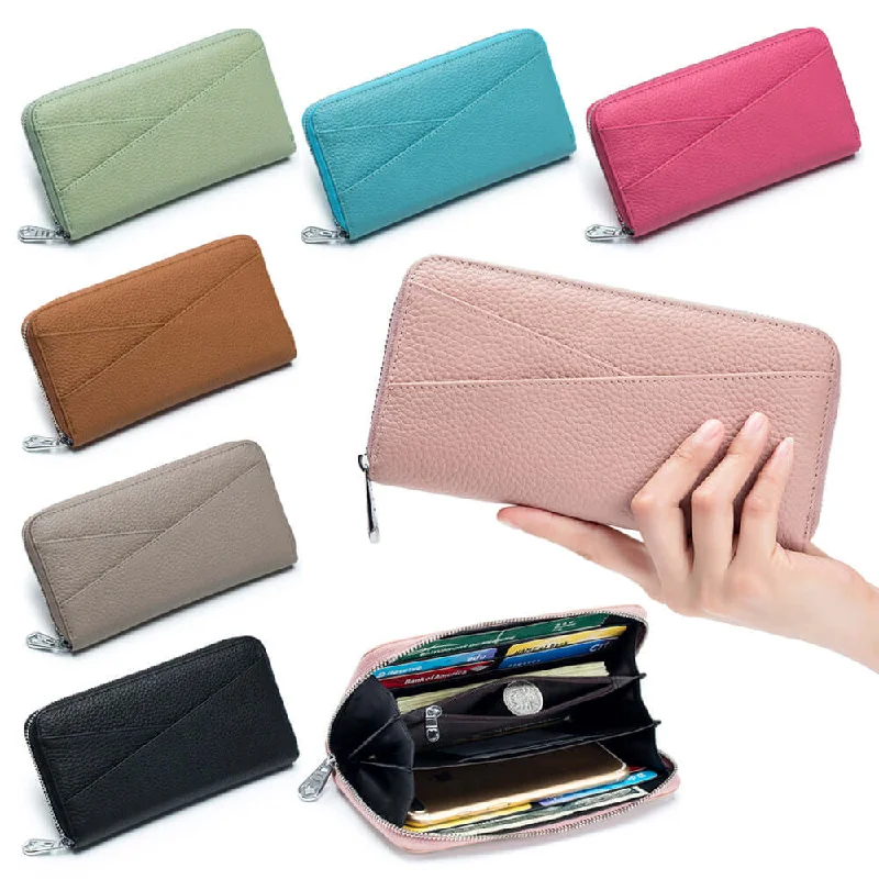 Wallets with sleek finishes-Leather RFID Purse | Long Wallet