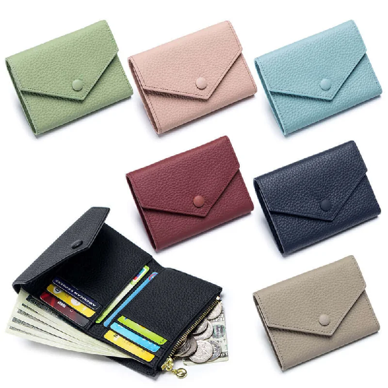 Wallets with elastic closures-Women's Leather Trifold Envelope Wallet - Stylish & Functional