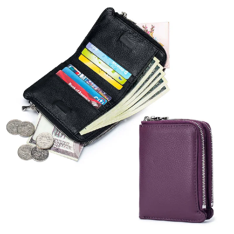 Wallets with Velcro pockets-Women's Leather Double-Zip Wallet - Compact and Stylish