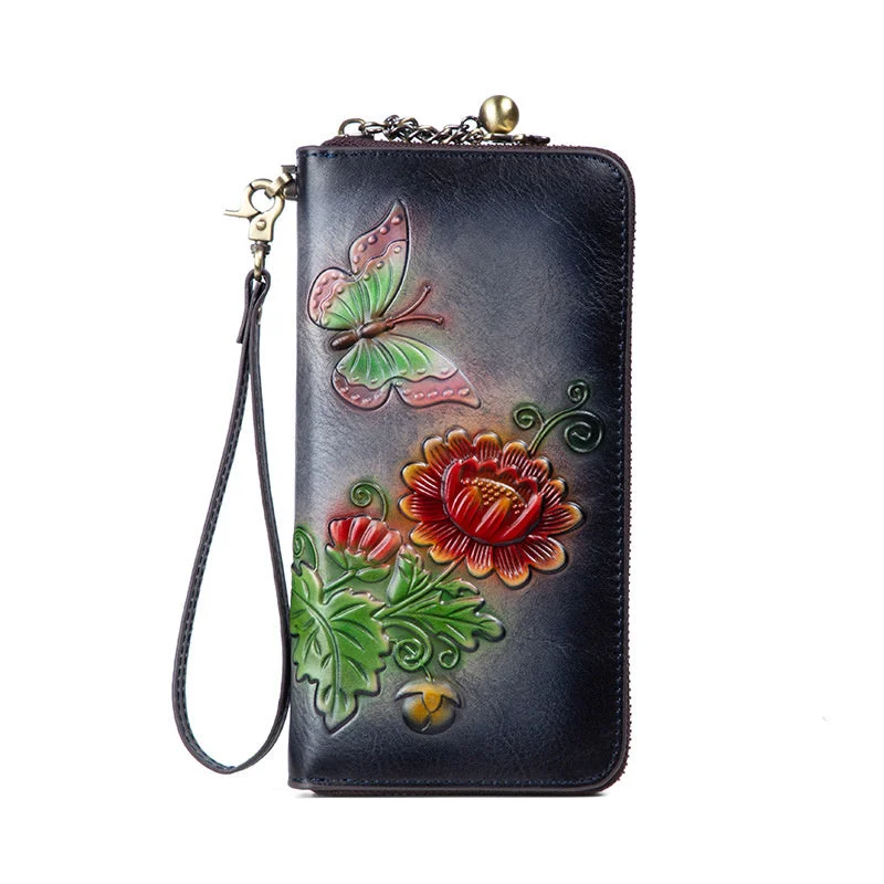 Keychains with gem hooks-Women's Retro Genuine Leather Vintage Purse Wallet