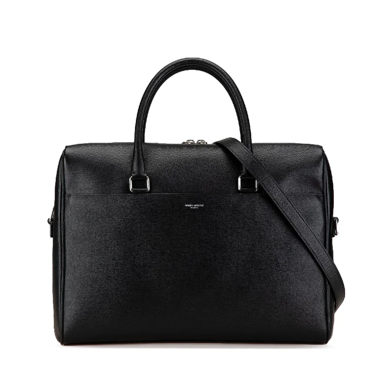 Briefcase for office papers-Black Saint Laurent Grain De Poudre Duffle Briefcase Business Bag