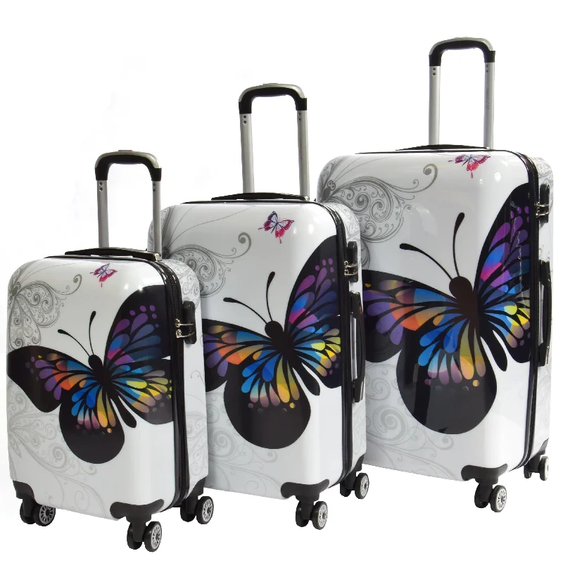 Suitcase with spinner wheels-Butterfly Print Hard Shell Four Wheel Expandable Luggage