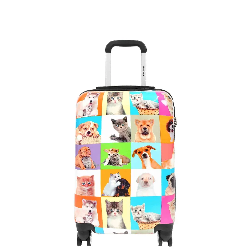 Suitcase for eco-friendly design-Cabin Size 4 Wheels Hard Suitcase Printed Luggage Dogs and Cats