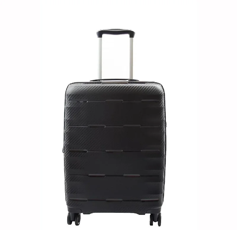 Suitcase with multiple straps-Cabin Size 8 Wheeled Expandable ABS Luggage Pluto Black