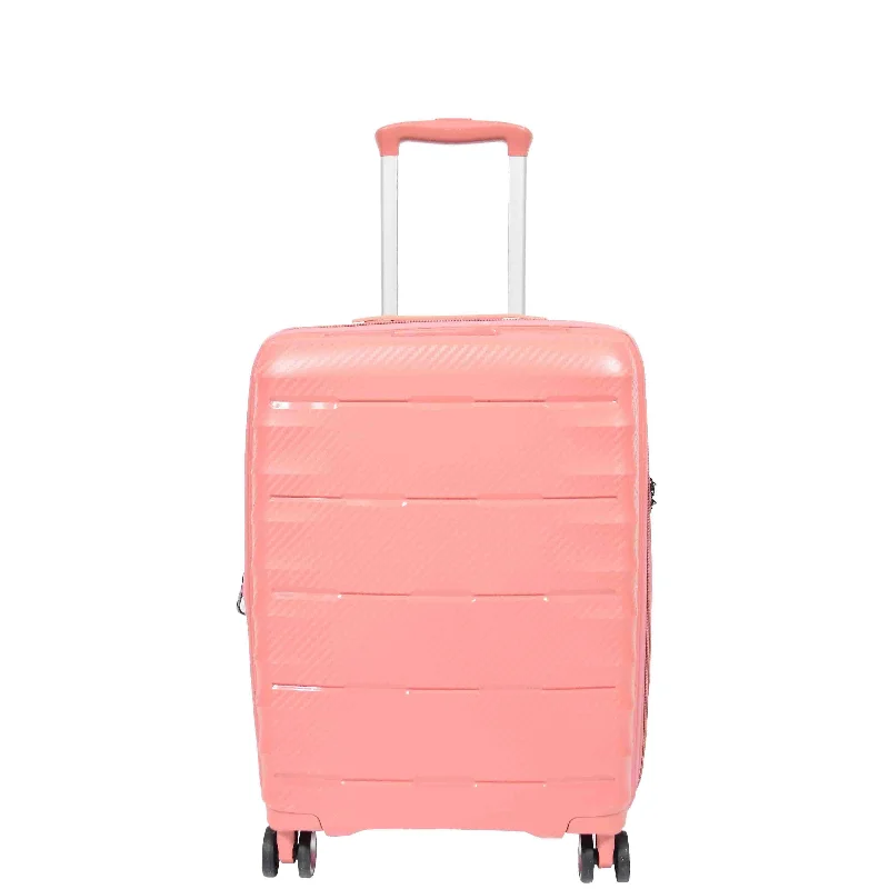 Suitcase for adventure travel-Cabin Size 8 Wheeled Expandable ABS Luggage Pluto Rose Gold