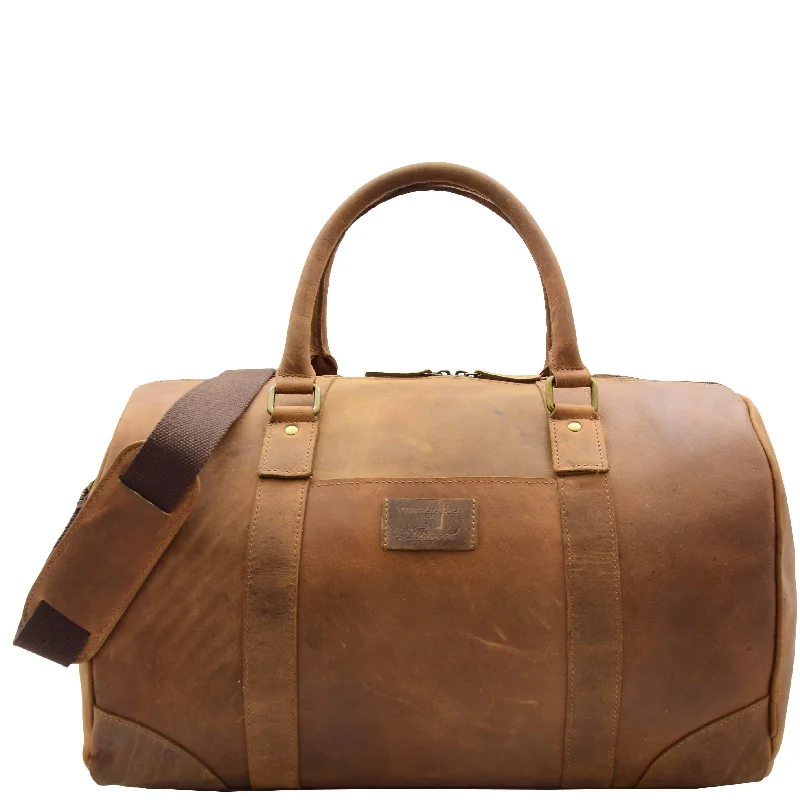 Genuine Leather Holdall Weekend Multi Use Duffle Bag ADEL Tan