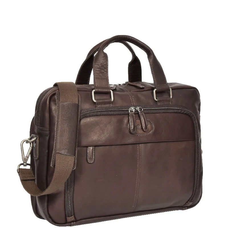 Briefcase with ventilated fabrics-Mens Leather Laptop Organiser Briefcase HL341 Brown