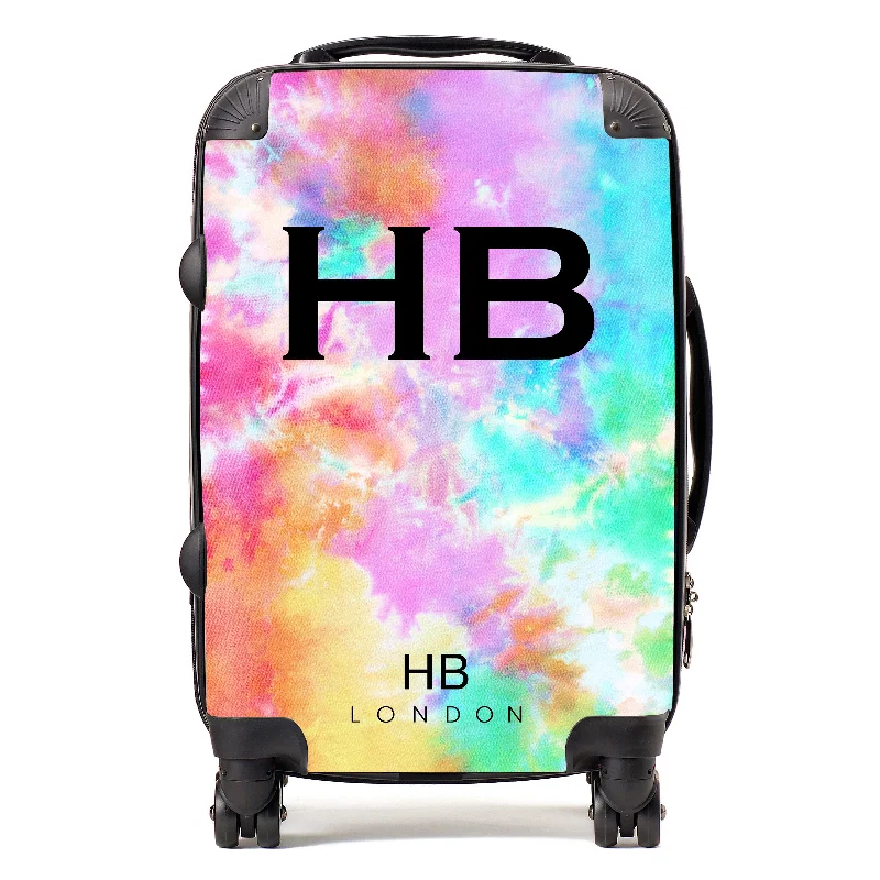 Suitcase with extra strength-Personalised Colour Pop Tie Dye with Black Font Initial Suitcase