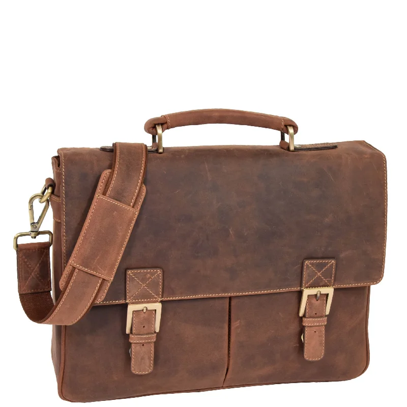 Briefcase with textured finishes-Mens Leather Cross Body Flap Over Briefcase Cobar Tan