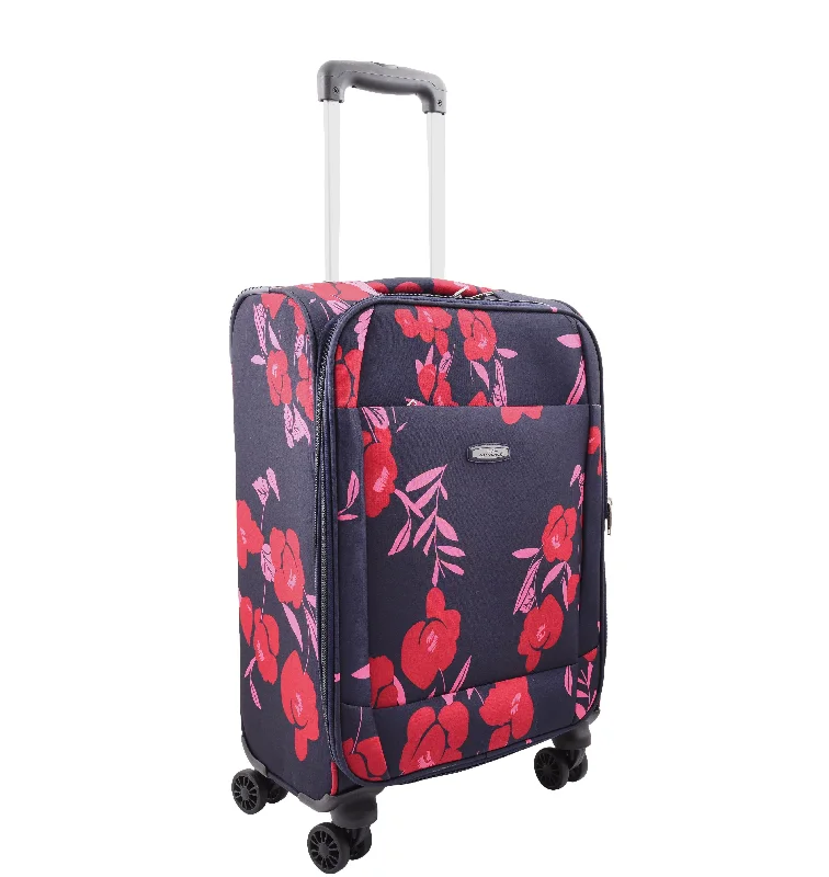 Suitcase for eco-friendly travel-Expandable Four Wheel Flower Print Soft Shell Suitcases Cabin Navy