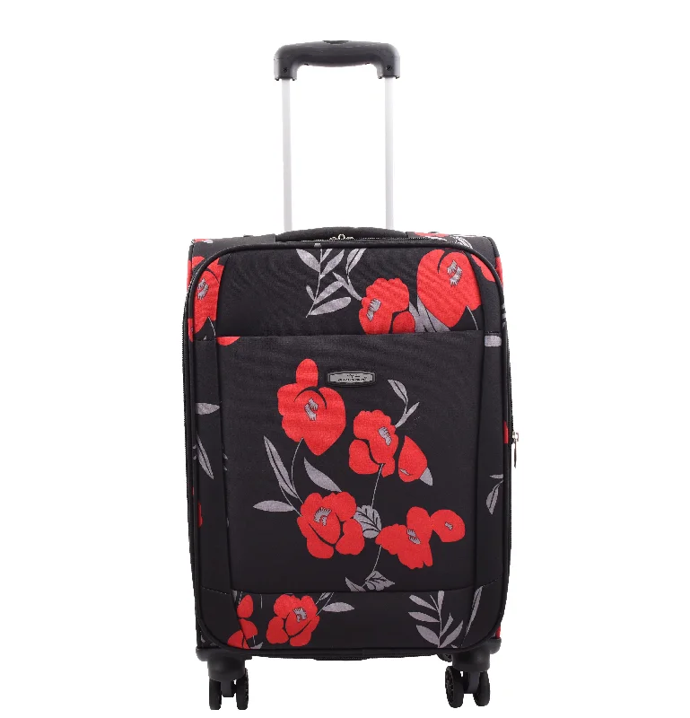 Suitcase for summer vacations-Expandable Four Wheel Flower Print Soft Shell Suitcases Cabin Black