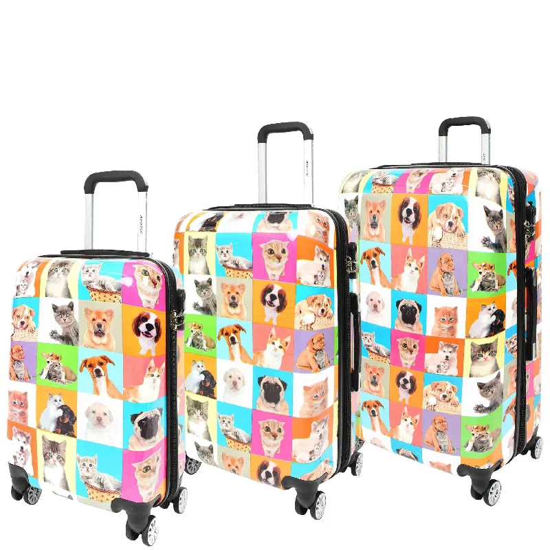 Suitcase for luxury travel-Four Wheels Hard Suitcase Printed Expandable Luggage Dogs and Cats Print