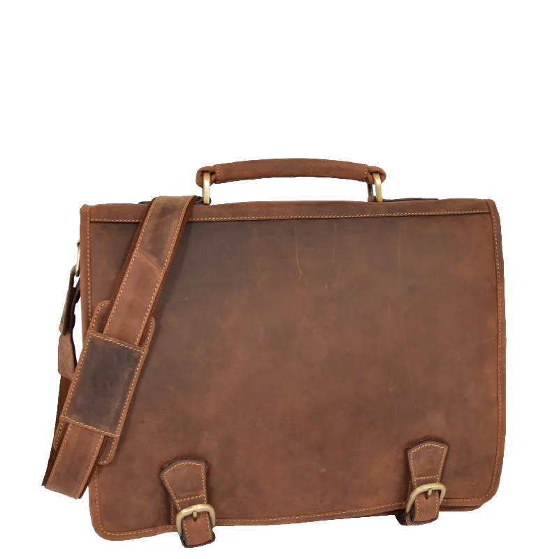 Briefcase with sleek trims-Mens Leather Cross Body Briefcase Satchel Hall Tan