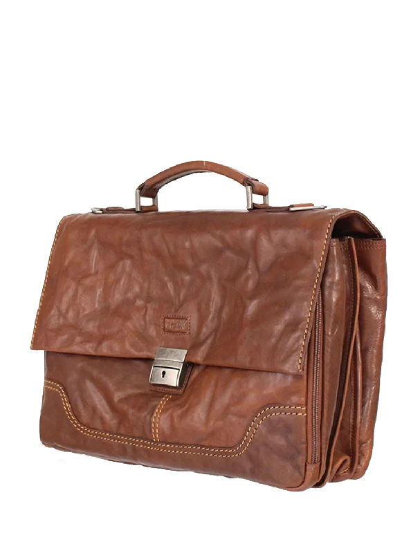 Briefcase with polished styles-KKDK Briefcase Brown Leather 1 Poc 