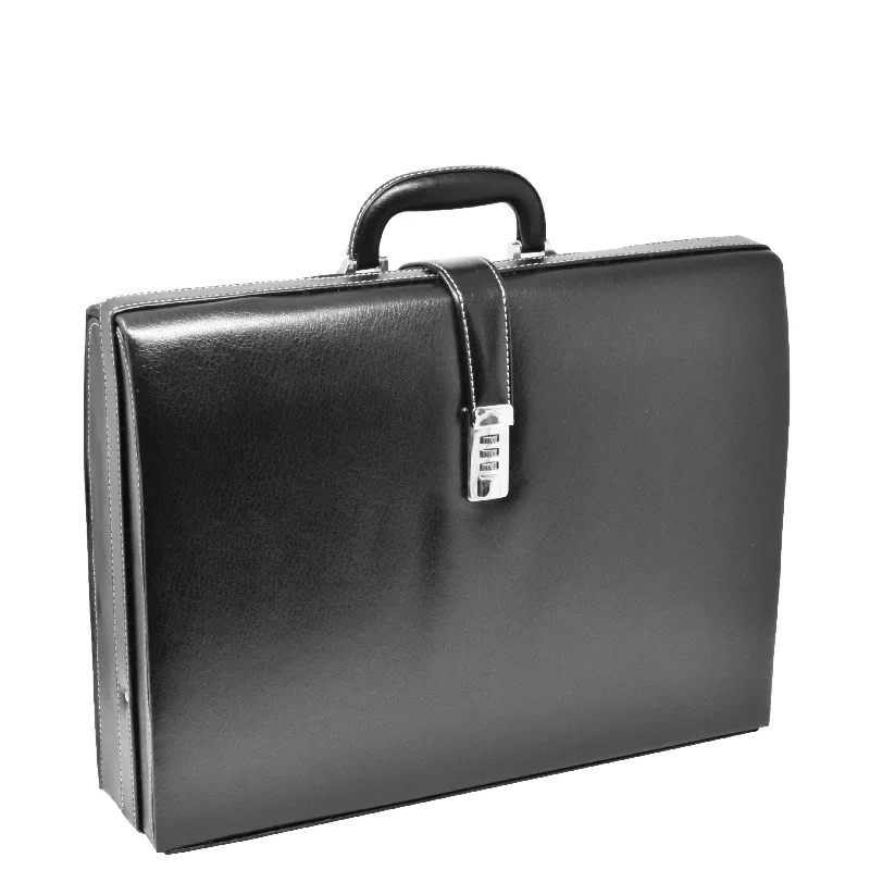 Briefcase with embroidered names-Large Size Leather Look Briefcase HOL9196 Black