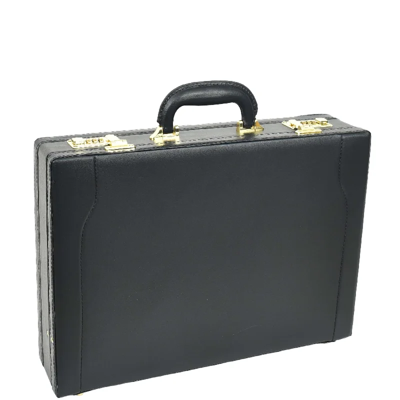 Briefcase for travel supplies-Leather Attache Case Twin Combination Lock Briefcase Expandable HOL1196