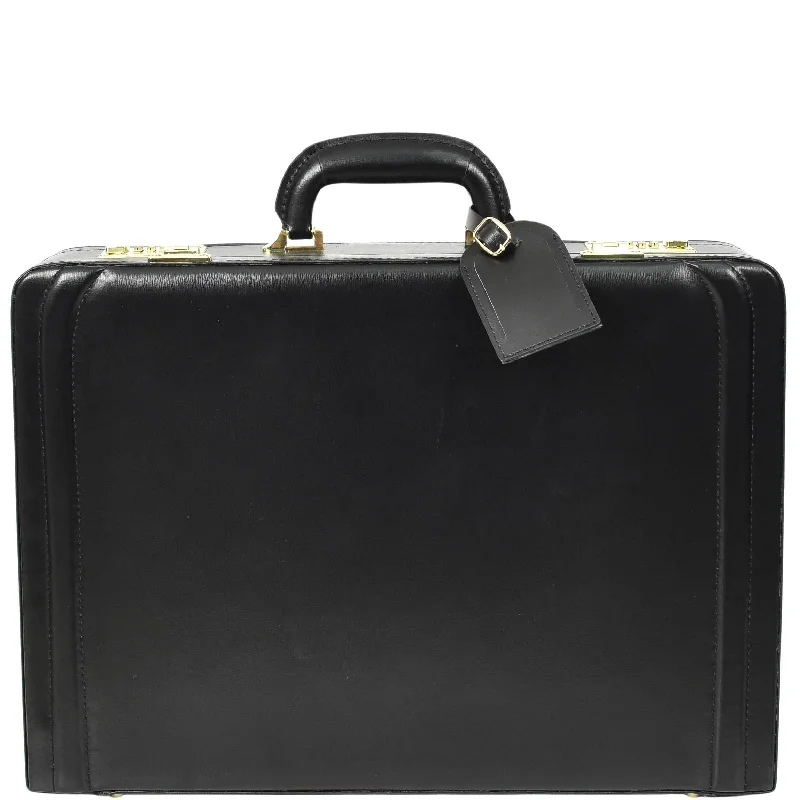 Briefcase for school essentials-Leather Attache Classic Briefcase Grasmere Black