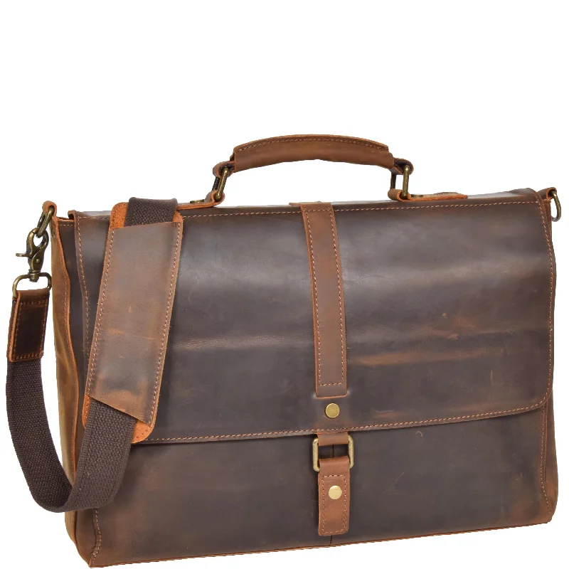 Briefcase with extra zippers-Mens Leather Briefcase Vintage Cross Body Organiser Bag H8127 Tan