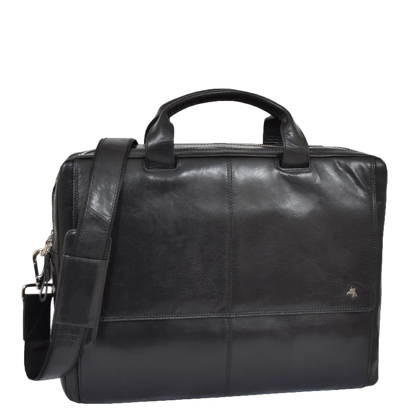 Briefcase for small gadgets-Mens Leather Briefcase with Laptop Compartment Bennett Black