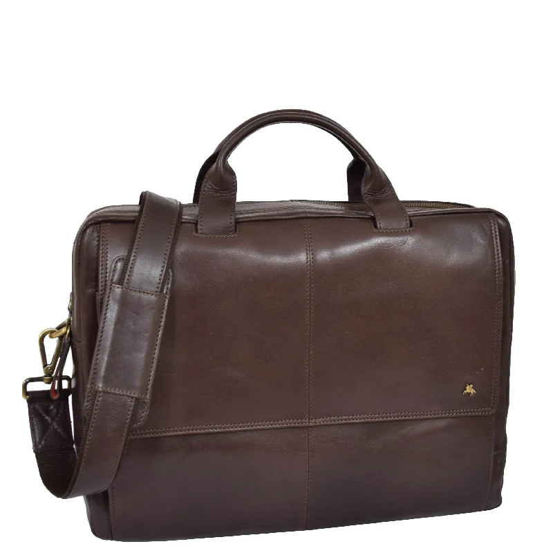 Briefcase with plush interiors-Mens Leather Briefcase with Laptop Compartment Bennett Brown