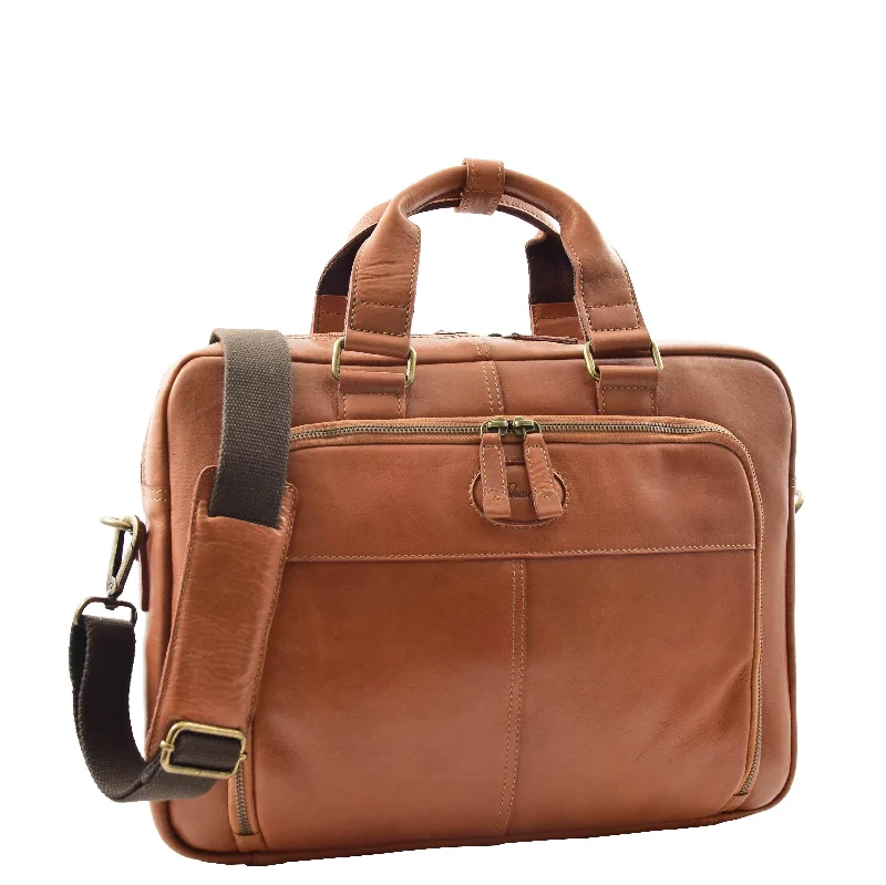 Briefcase for event gear-Mens Leather Laptop Organiser Briefcase HL341 Tan