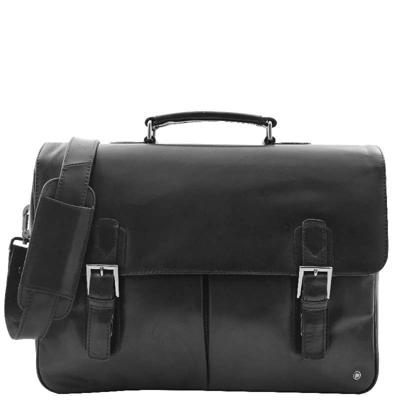 Briefcase for snack kits-Mens Leather Messenger Briefcase HOL518 Black